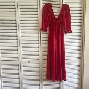 Long Red lace bodice 3/4 sleeves Vintage Olga Nightgown Great for the Holidays